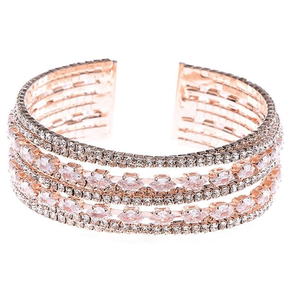 Rose Gold Marquise CZ Multi Line Cuff Sparkling Bracelet