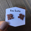 Rose Gold Sparkle Maple Leaf Acrylic Stud Earrings Pair