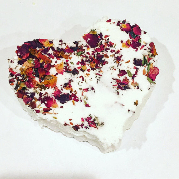 Rose Heart Bath Bomb With Dried Rose Petals Organic BandsCo Straps