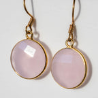 Rose Quartz Round Drop Earrings Gold Plated Minimal