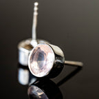 Rose Quartz Round Stud Earrings Sterling Silver Post BandsCo Straps