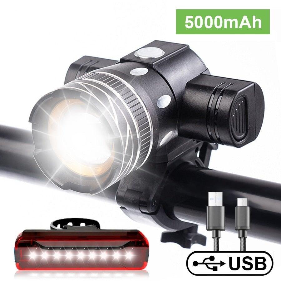 Rotatable Bicycle Light 800 Lumen Led Bike Headlight Zoom USB Rechargeable Aluminum Alloy Bike Lights Front And Back Powerful USB Rechargeable Bicycle Light Waterproof Bike Headlight Taillight 5000mAh Stevvex