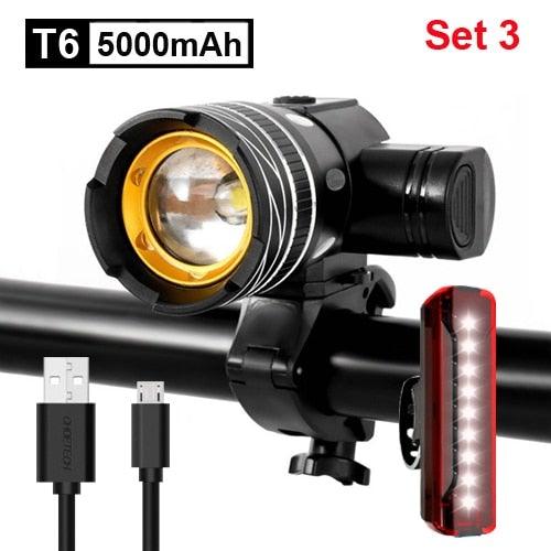 Rotatable Bicycle Light 800 Lumen Led Bike Headlight Zoom USB Rechargeable Aluminum Alloy Bike Lights Front And Back Powerful USB Rechargeable Bicycle Light Waterproof Bike Headlight Taillight 5000mAh Stevvex