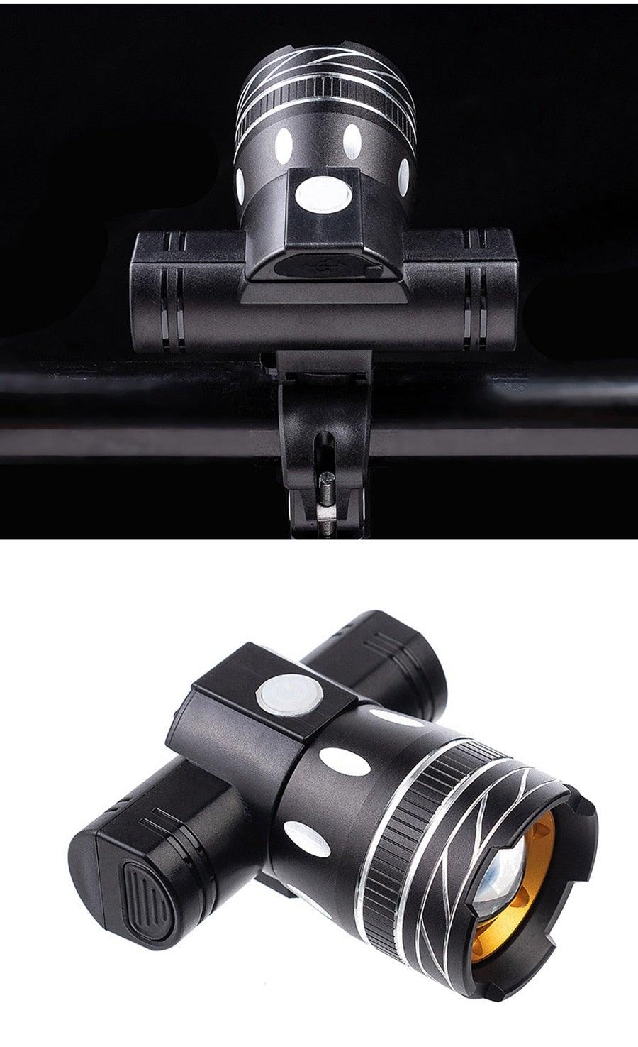 Rotatable Bicycle Light 800 Lumen Led Bike Headlight Zoom USB Rechargeable Aluminum Alloy Bike Lights Front And Back Powerful USB Rechargeable Bicycle Light Waterproof Bike Headlight Taillight 5000mAh Stevvex