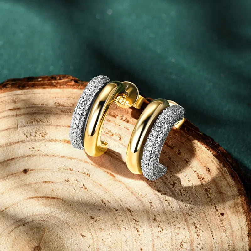 Round Cut Moissanite C-Shaped Stud Earrings 925 Sterling Silver For Women BandsCo Straps