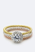 Round CZ Triple Stack Ring Set Gold Silver Rose Plated