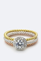 Round CZ Triple Stack Ring Set Gold Silver Rose Plated