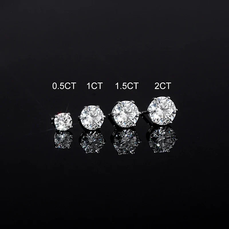 1ct-4ct D Color VVS1 3EX Round Moissanite Stud Earrings Platinum Plated 925 BandsCo Straps