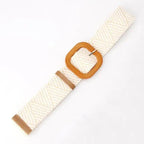 Round Women Waist Belt Classic Wooden Buckle Casual Style Buckle Simple Lightweight Waist Dress Band