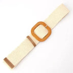 Round Women Waist Belt Classic Wooden Buckle Casual Style Buckle Simple Lightweight Waist Dress Band
