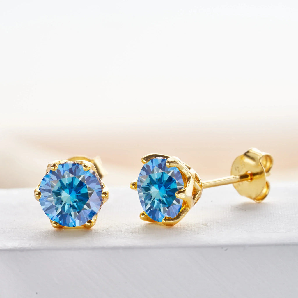 Royal Blue Moissanite Stud Earrings 2ct Total D VVS 925 Sterling Silver BandsCo Straps