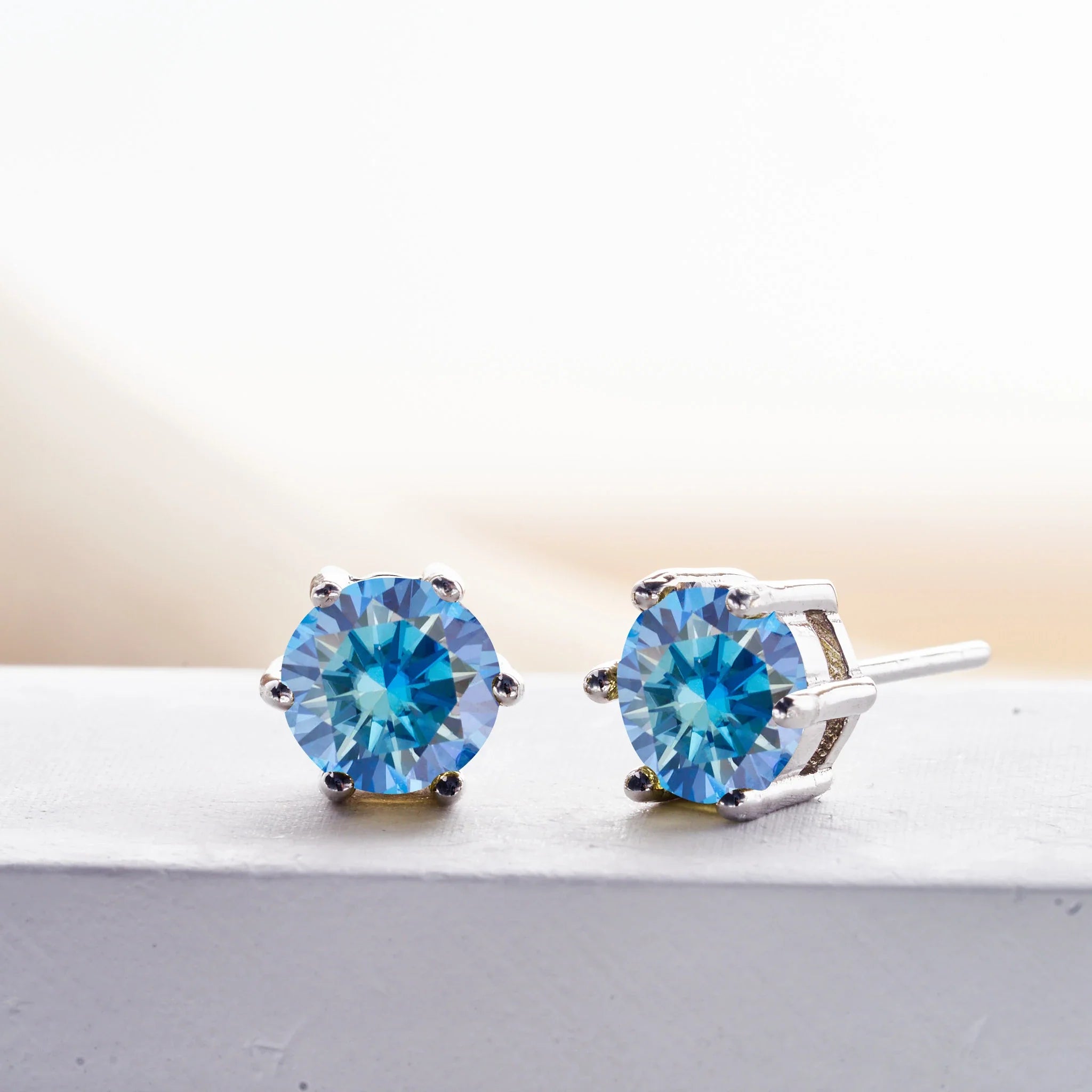 Royal Blue Moissanite Stud Earrings 2ct Total D VVS 925 Sterling Silver BandsCo Straps