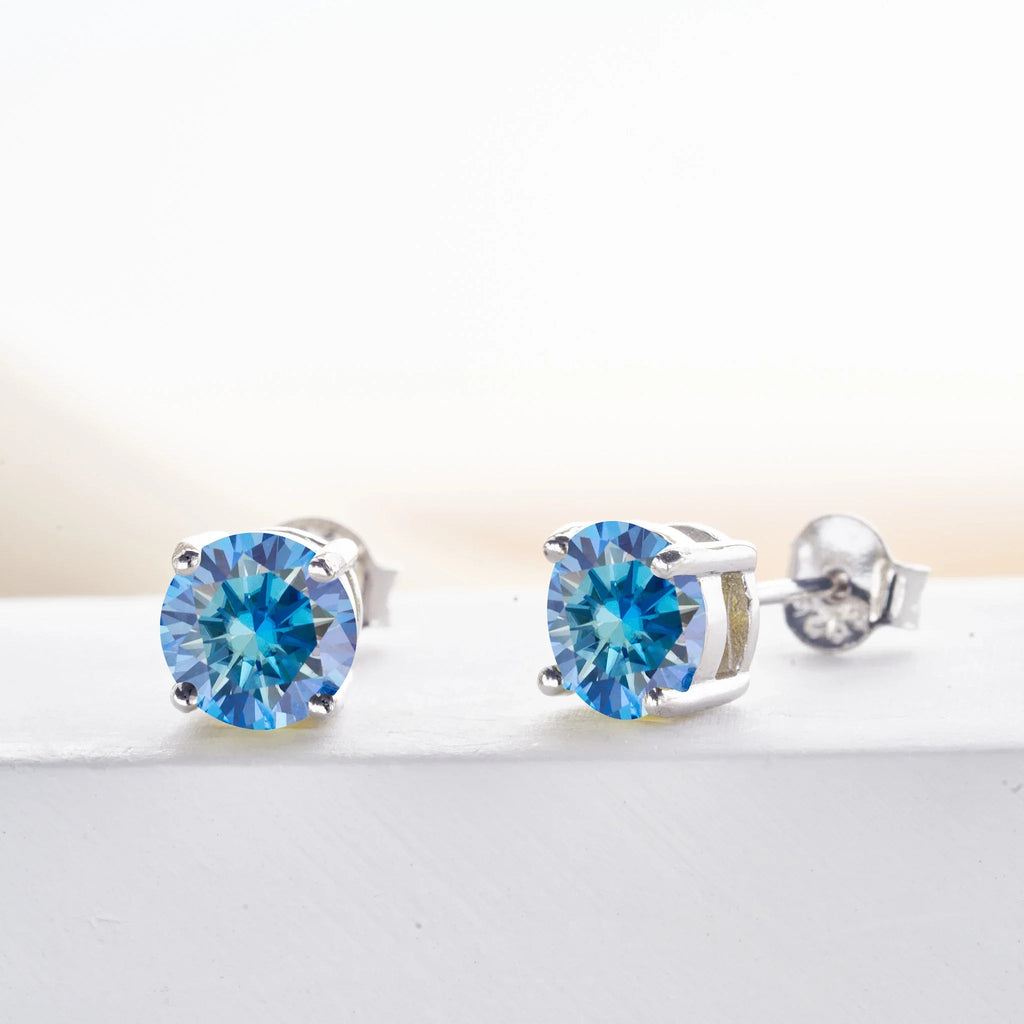 Royal Blue Moissanite Stud Earrings 2ct Total D VVS 925 Sterling Silver BandsCo Straps