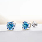 Royal Blue Moissanite Stud Earrings 2ct Total D VVS 925 Sterling Silver BandsCo Straps