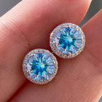 Royal Blue Moissanite Stud Earrings 2ct Total D VVS 925 Sterling Silver BandsCo Straps
