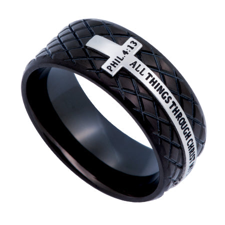 Black Diamond Back Cross Ring KingdomWear
