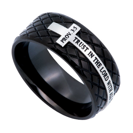 Black Diamond Back Cross Ring KingdomWear