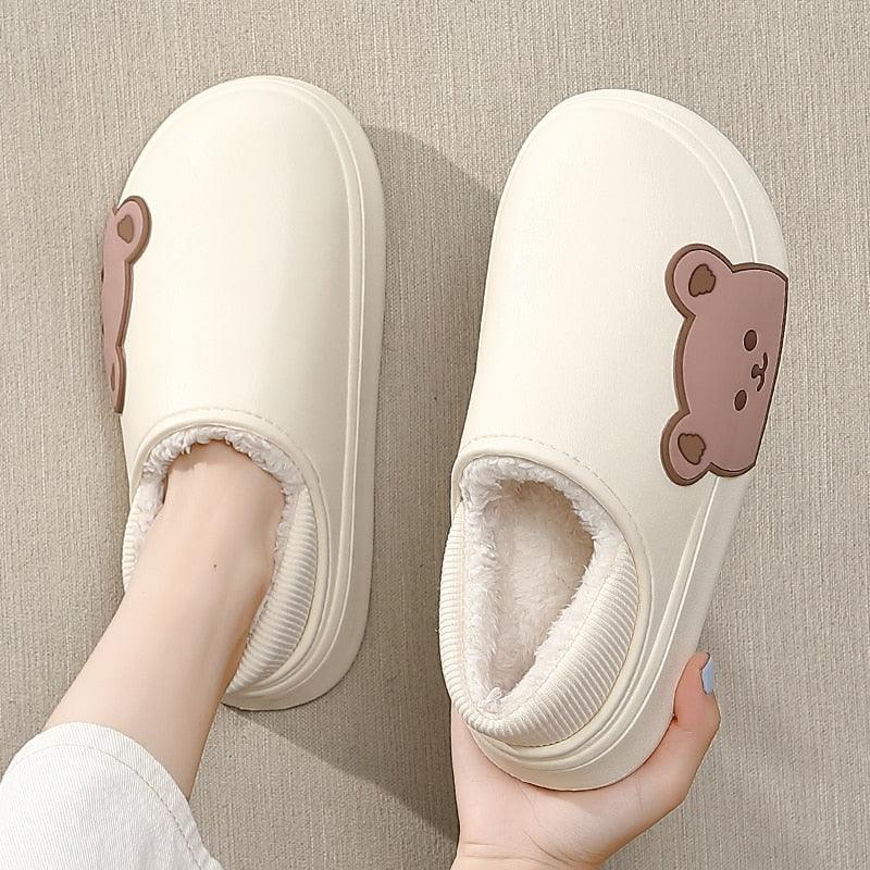 Rubber Beach Slides Waterproof Women Men's Slippers Sandals Cotoon Fur Thick Sole Winter Home Bath Shoes Memory Foam Bedroom Slippers Indoor Shoes Fuzzy Garden Waterproof Slippers Stevvex