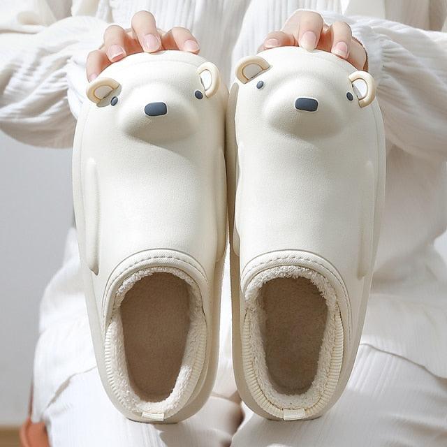 Rubber Beach Slides Waterproof Women Men's Slippers Sandals Cotoon Fur Thick Sole Winter Home Bath Shoes Memory Foam Bedroom Slippers Indoor Shoes Fuzzy Garden Waterproof Slippers Stevvex