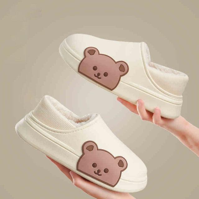 Rubber Beach Slides Waterproof Women Men's Slippers Sandals Cotoon Fur Thick Sole Winter Home Bath Shoes Memory Foam Bedroom Slippers Indoor Shoes Fuzzy Garden Waterproof Slippers Stevvex