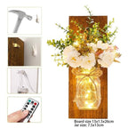 Rustic Wall Sconces Flower Lamp Mason Jar Sconce Handmade Wall Art Hanging Home Decoration 2 Set with LED Fairy Lights Decorative  Peony Flower Stevvex
