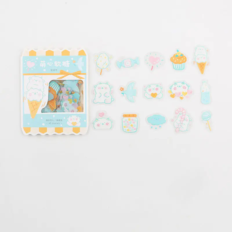 Cute Cartoon Animal & Fruit PVC Sticker Pack (45 pcs) Pi-Mart