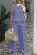 Cotton and Linen Sleeveless Suit Pi-Mart