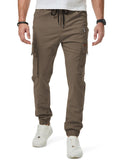 JMIERR Mens Cargo Pants Drawstring Stretch Waist Twill Joggers Trousers with Zip Pockets and Elastic Cuffs 2XL Earth Brown