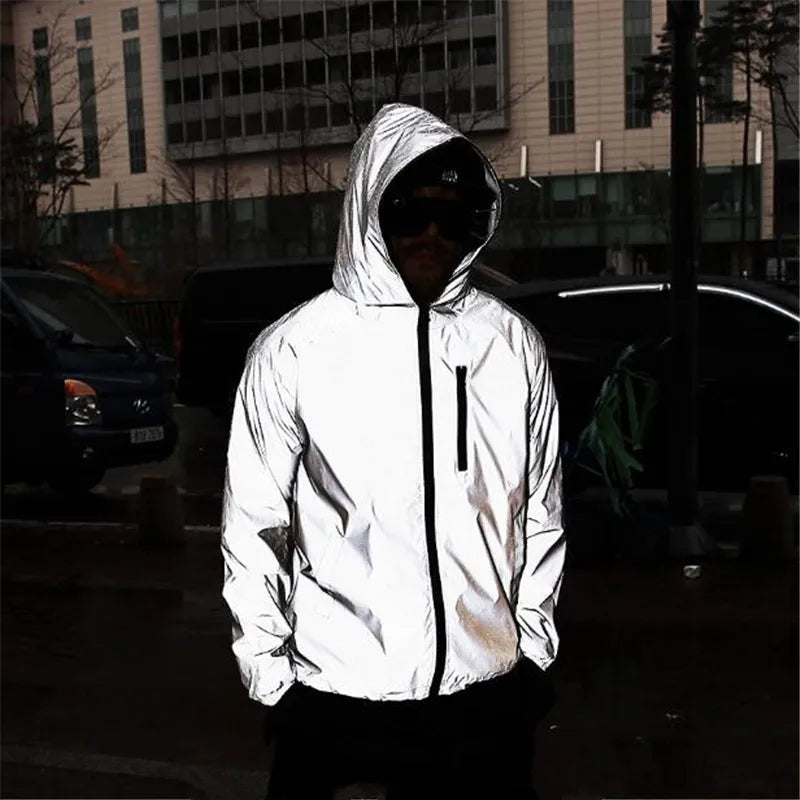 Solid Color Zipper Decoration Reflective Jacket Men's Jacket Pi-Mart