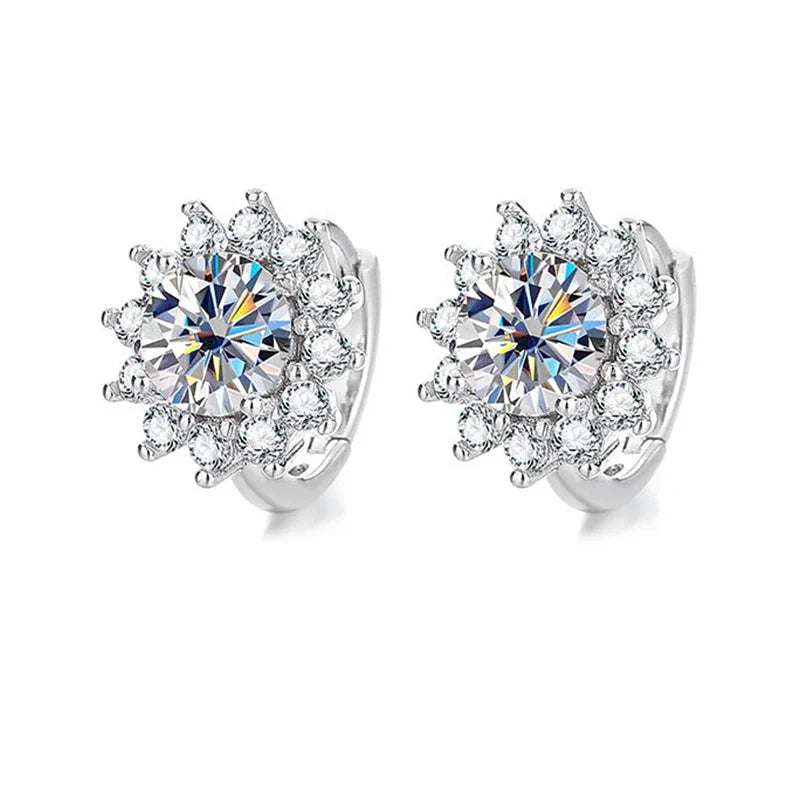 S925 Sterling Moissanite Sunflower Hoop Earrings Sparkling Daily Wear Gift BandsCo Straps