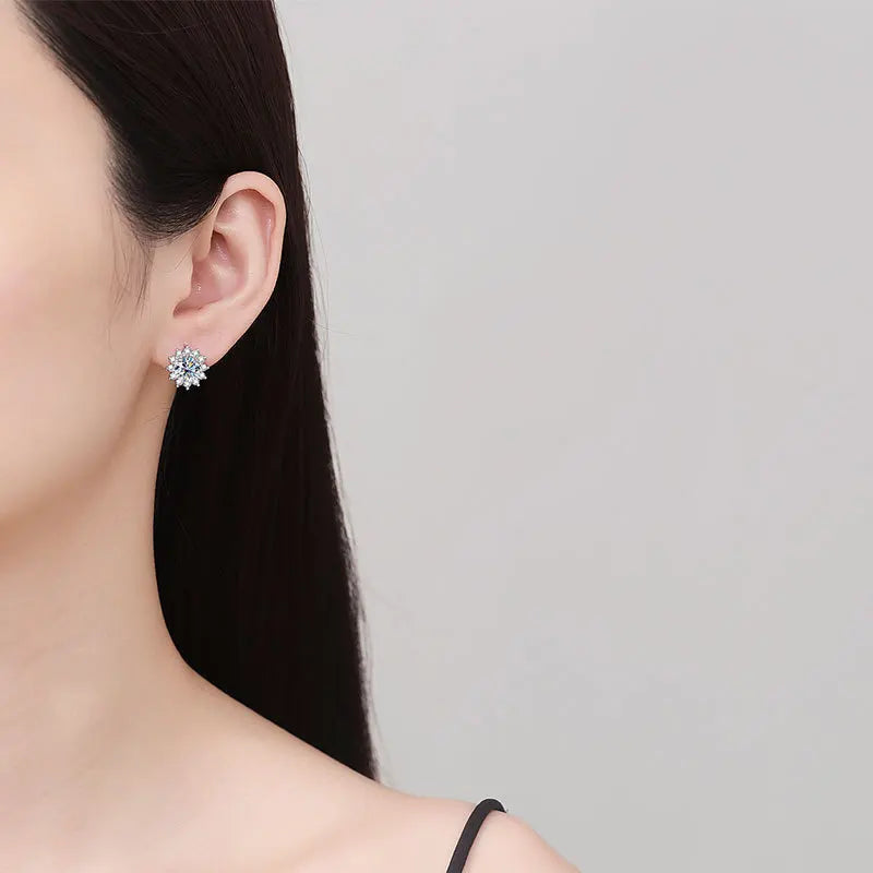 S925 Sterling Moissanite Sunflower Hoop Earrings Sparkling Daily Wear Gift BandsCo Straps