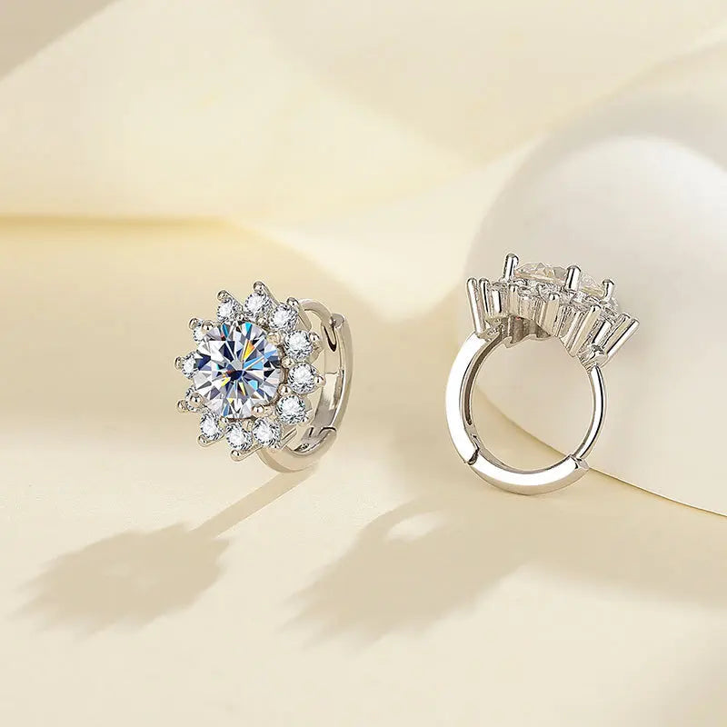 S925 Sterling Moissanite Sunflower Hoop Earrings Sparkling Daily Wear Gift BandsCo Straps