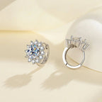 S925 Sterling Moissanite Sunflower Hoop Earrings Sparkling Daily Wear Gift BandsCo Straps