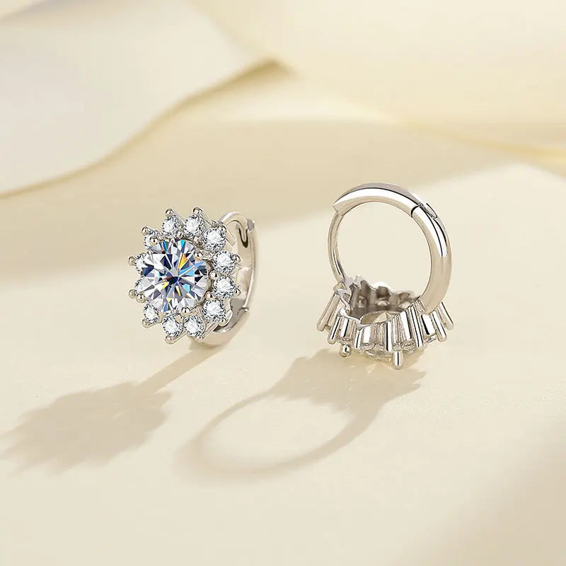 S925 Sterling Moissanite Sunflower Hoop Earrings Sparkling Daily Wear Gift BandsCo Straps