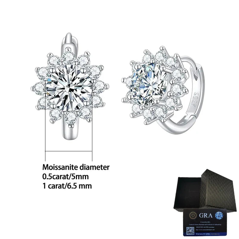 S925 Sterling Moissanite Sunflower Hoop Earrings Sparkling Daily Wear Gift BandsCo Straps