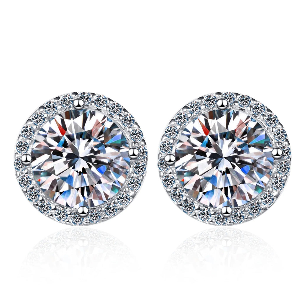 S925 Sterling Silver 2ct Round Moissanite Stud Earrings 50pt Bridal Gift BandsCo Straps