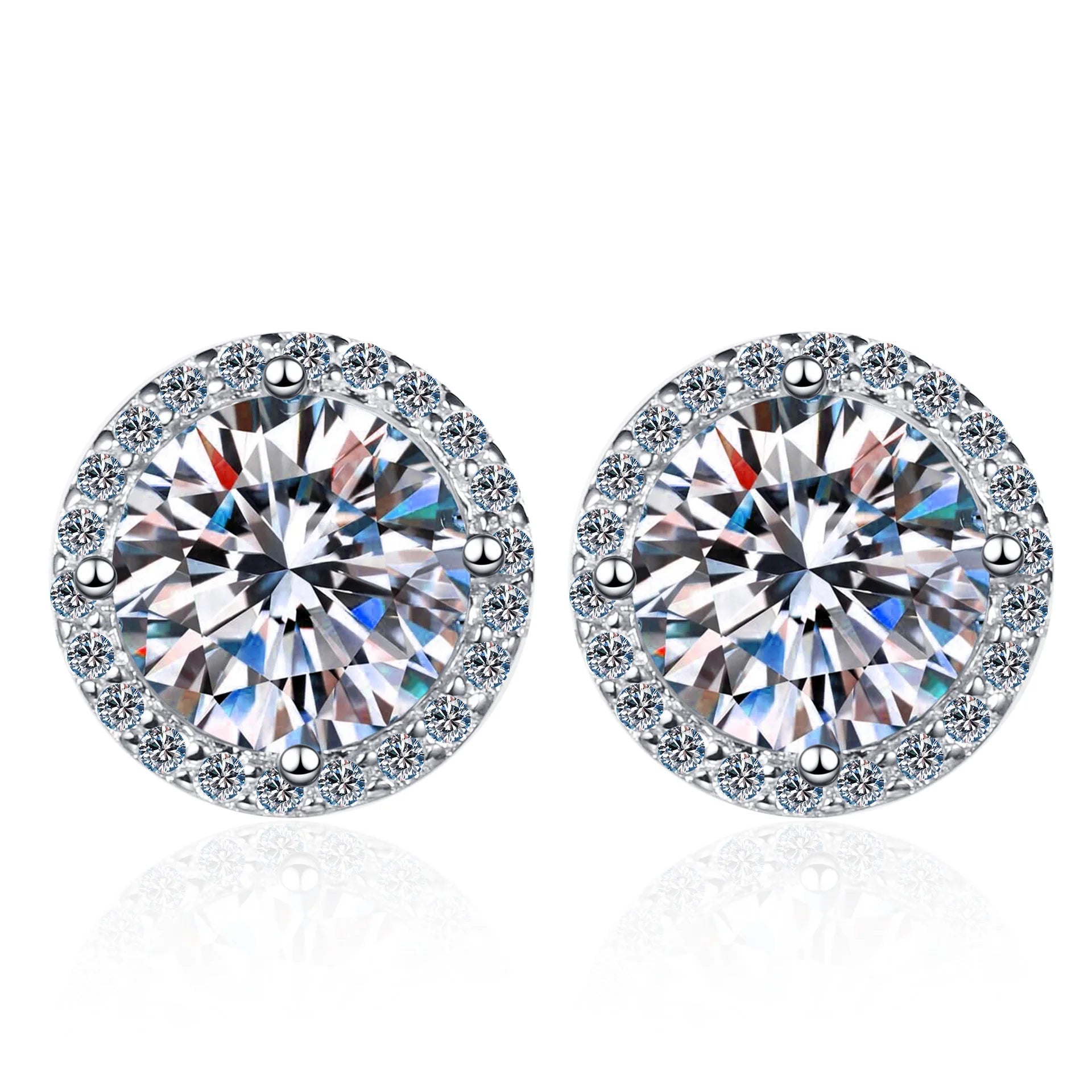 S925 Sterling Silver 2ct Round Moissanite Stud Earrings 50pt Bridal Gift BandsCo Straps