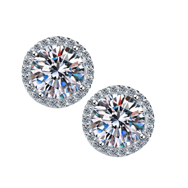 S925 Sterling Silver 2ct Round Moissanite Stud Earrings 50pt Bridal Gift BandsCo Straps