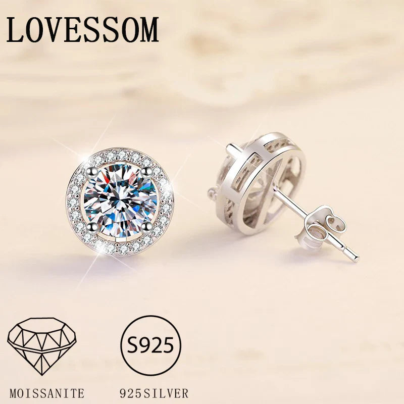 S925 Sterling Silver 2ct Round Moissanite Stud Earrings 50pt Bridal Gift BandsCo Straps