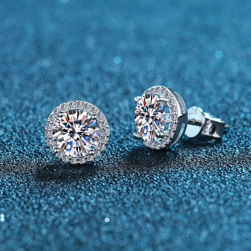S925 Sterling Silver 2ct Round Moissanite Stud Earrings 50pt Bridal Gift BandsCo Straps