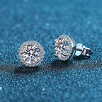 S925 Sterling Silver 2ct Round Moissanite Stud Earrings 50pt Bridal Gift BandsCo Straps