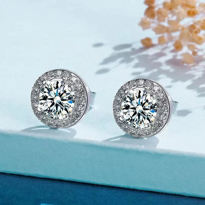 S925 Sterling Silver 2ct Round Moissanite Stud Earrings 50pt Bridal Gift BandsCo Straps