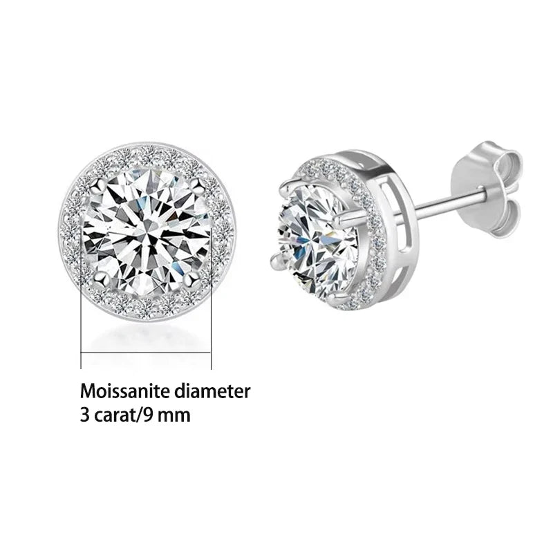 S925 Sterling Silver 2ct Round Moissanite Stud Earrings 50pt Bridal Gift BandsCo Straps