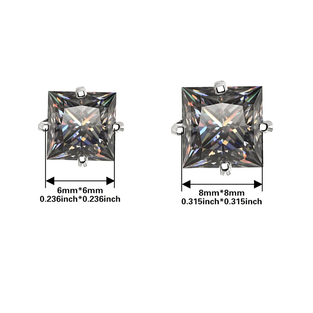 S925 Sterling Silver Gray Princess Cut Moissanite Stud Earrings for Women BandsCo Straps