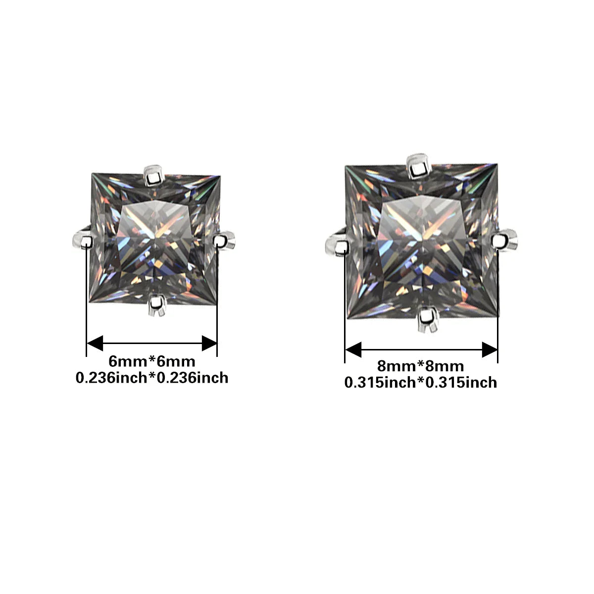 S925 Sterling Silver Gray Princess Cut Moissanite Stud Earrings for Women BandsCo Straps