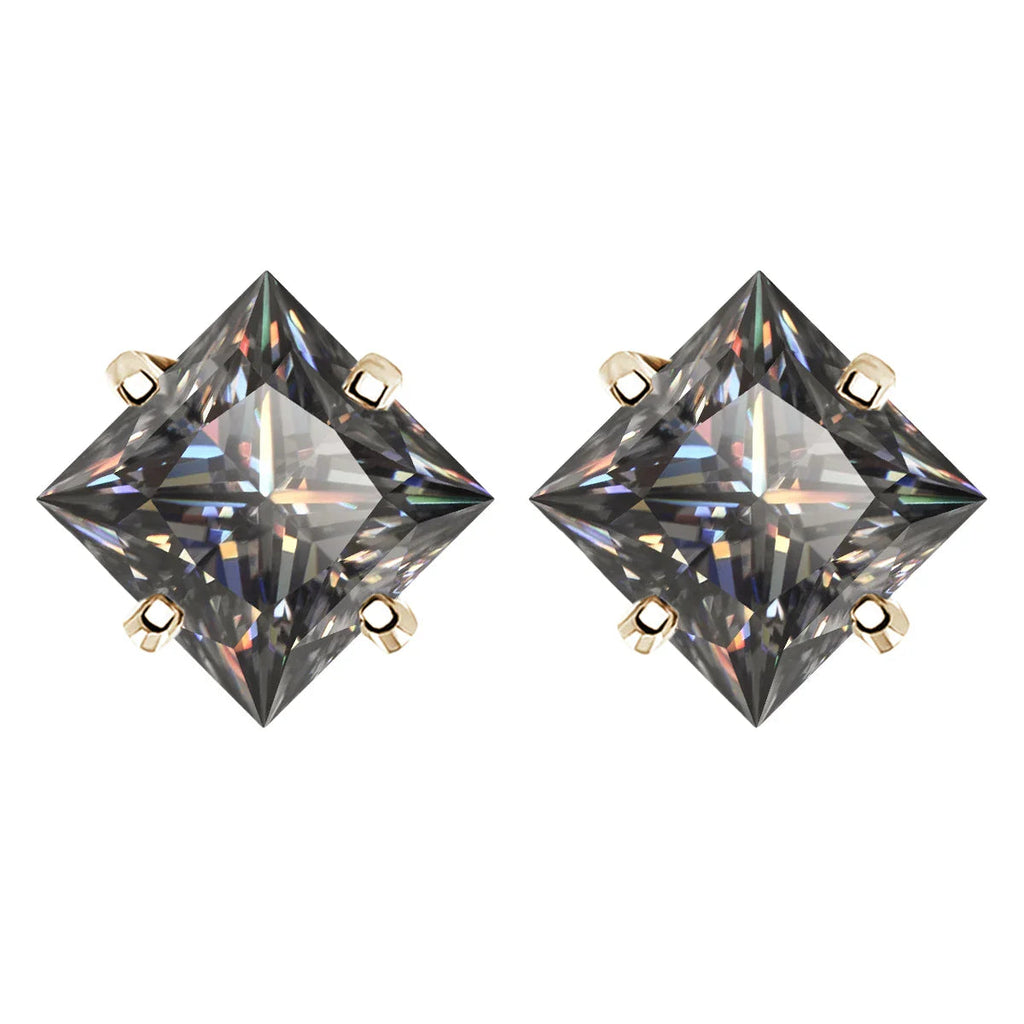 S925 Sterling Silver Gray Princess Cut Moissanite Stud Earrings for Women BandsCo Straps