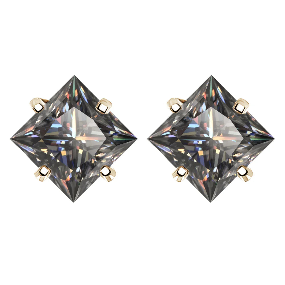 S925 Sterling Silver Gray Princess Cut Moissanite Stud Earrings for Women BandsCo Straps