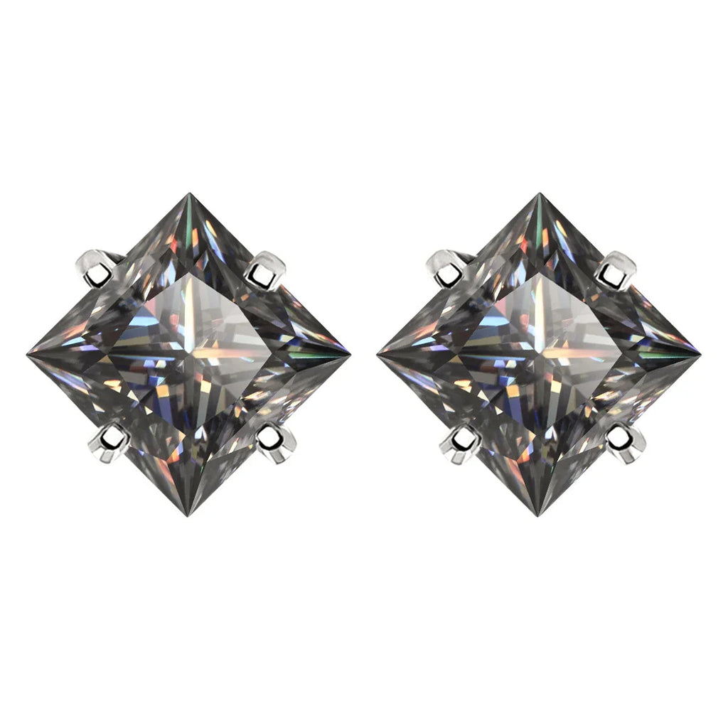 S925 Sterling Silver Gray Princess Cut Moissanite Stud Earrings for Women BandsCo Straps
