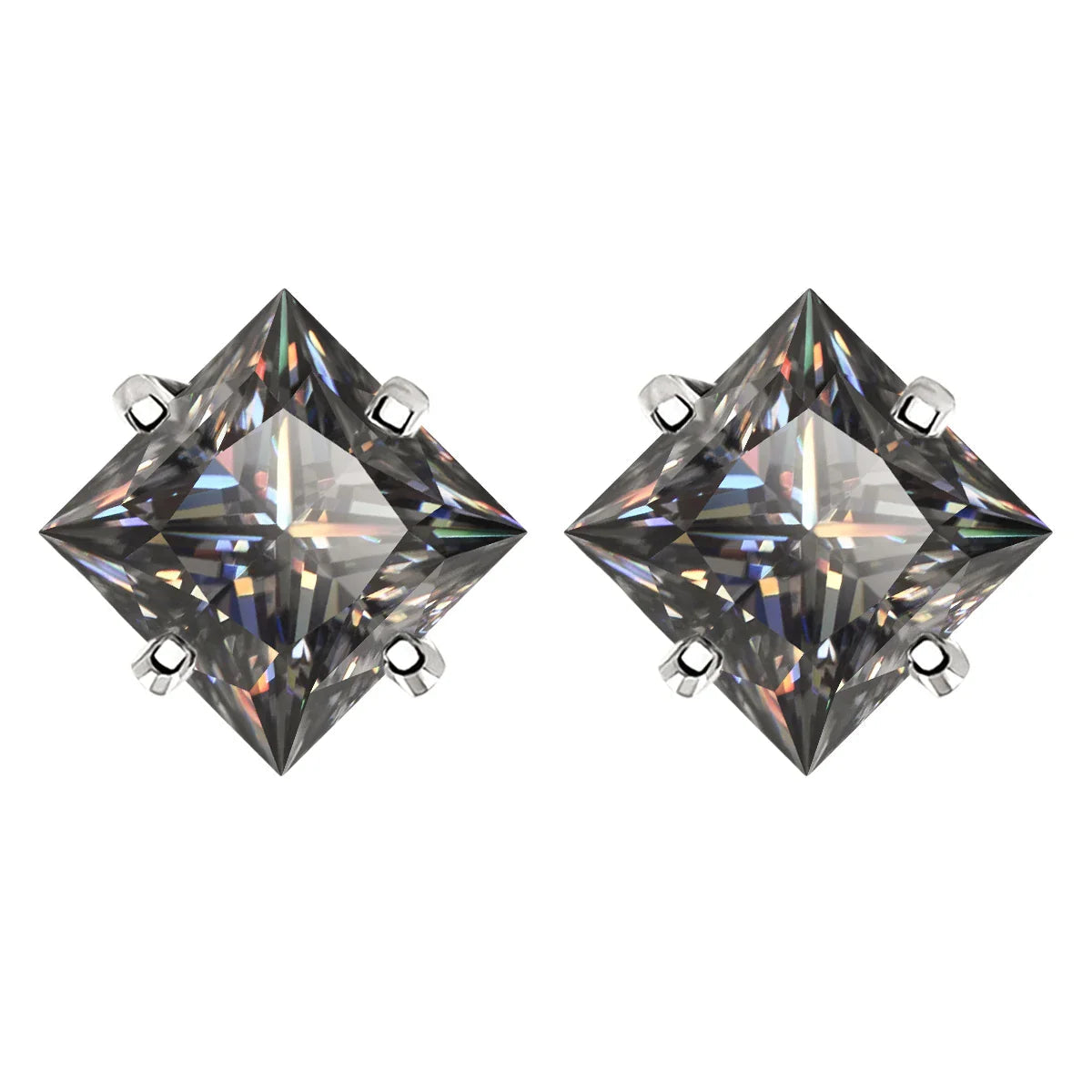 S925 Sterling Silver Gray Princess Cut Moissanite Stud Earrings for Women BandsCo Straps