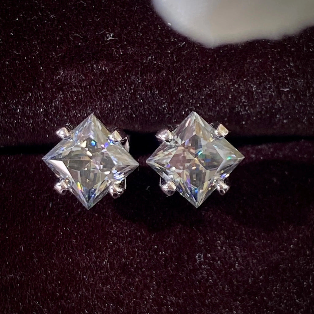 S925 Sterling Silver Gray Princess Cut Moissanite Stud Earrings for Women BandsCo Straps
